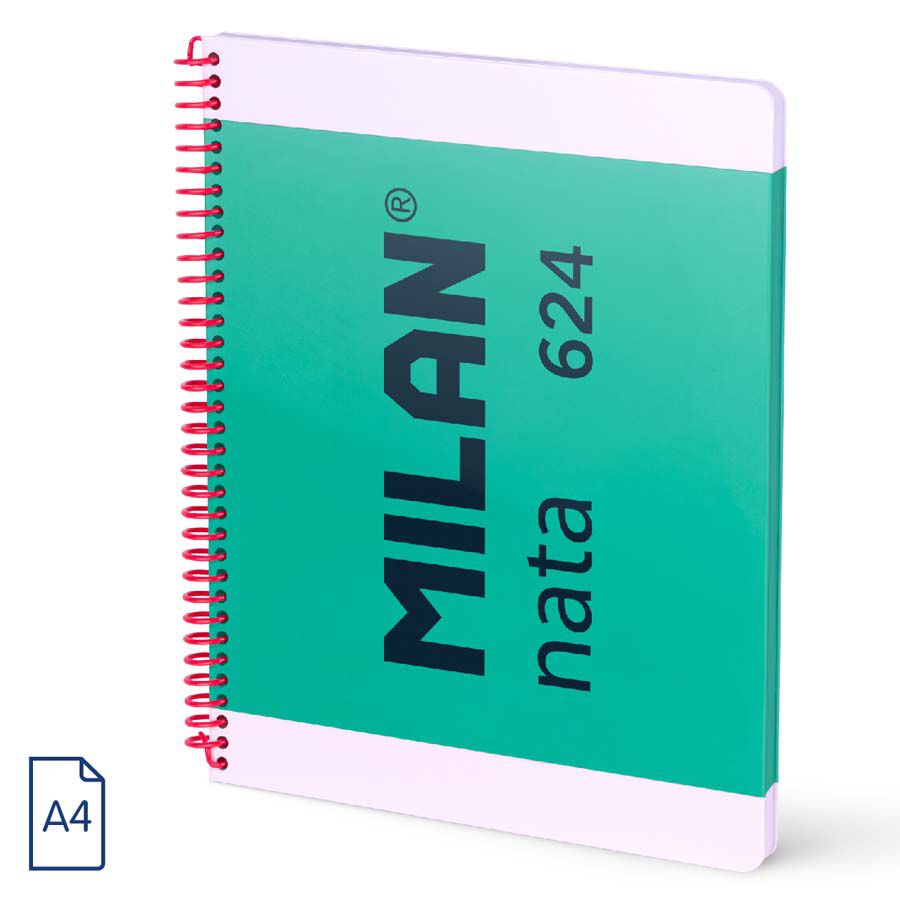 Libreta Espiral A4 Tapa Dura 80 Hojas Cuadr&iacute;cula 5 &times; 5 Milan Nata 624 Verde