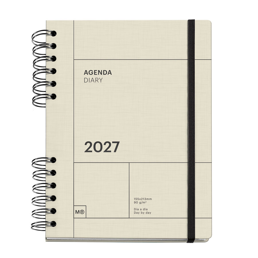 Agenda Miquelrius Plus Wire-O Dia P&agrave;gina Multiling&uuml;e 2027 Crema