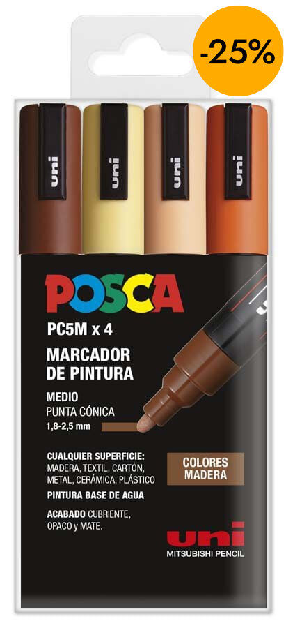 Estoig Retoladors Posca PC-5M 1,8-2,5mm Fusta 4 colors