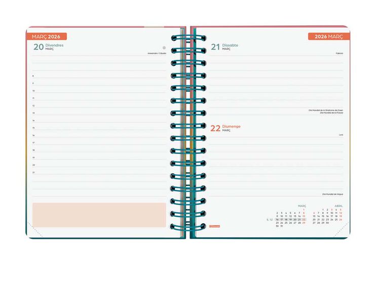 Agenda Finocam escolar Cosmo 1/4  día/pág cat 2025-26 iris