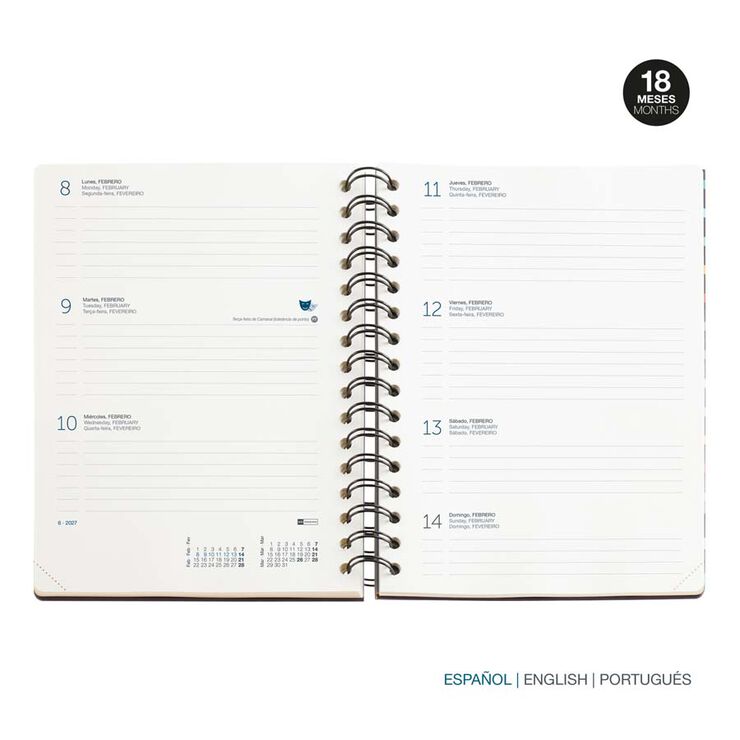 Agenda Miquel Rius 18 Meses Wire-O Plus sem/vista multiling&uuml;e 2026-2027 Lilac