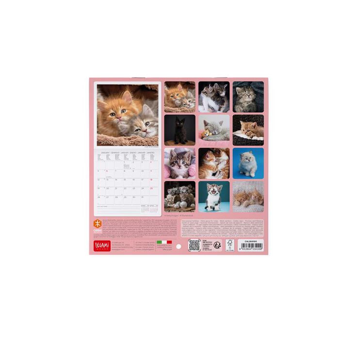 Calendario pared Legami 18x18cm 2026 Kittens