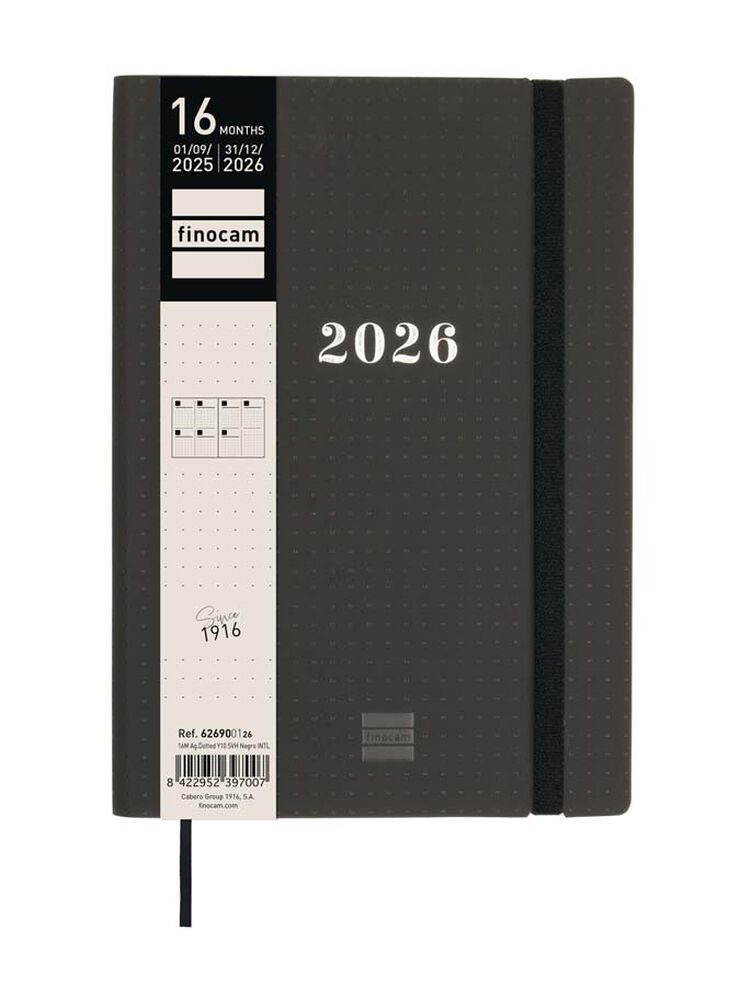 Agenda Finocam 16 mesos Dotted Y10 setm/vista mult 2025-26 negre