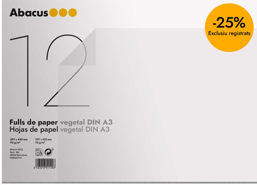 Papel Vegetal A3 Abacus 12 hojas