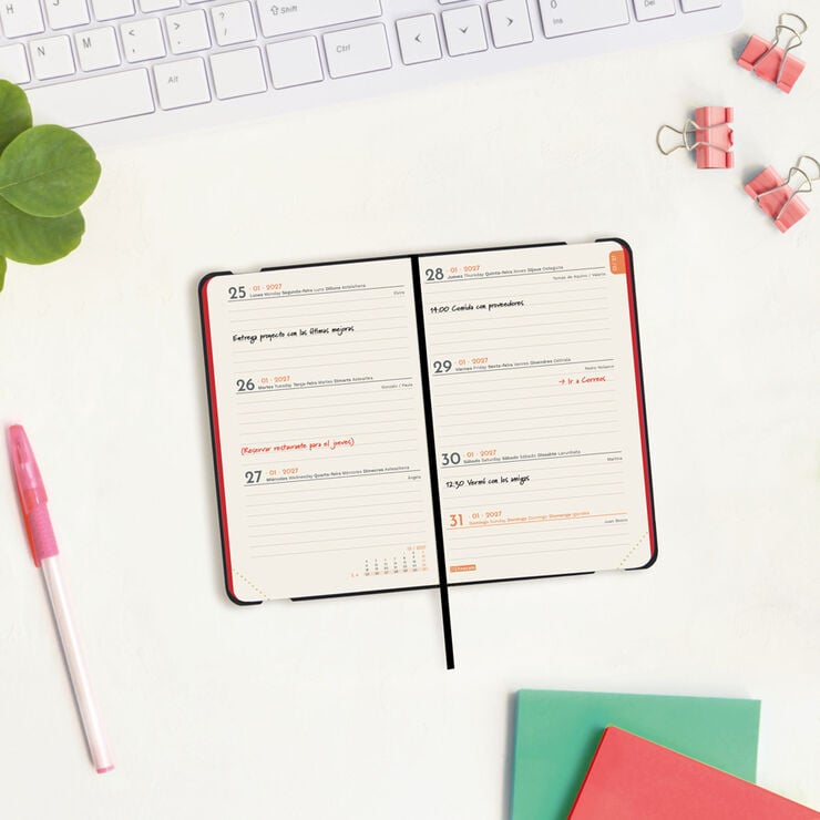 Agenda Finocam Flex Llisa Semana Vista Horizontal 2027 Castellano Rojo