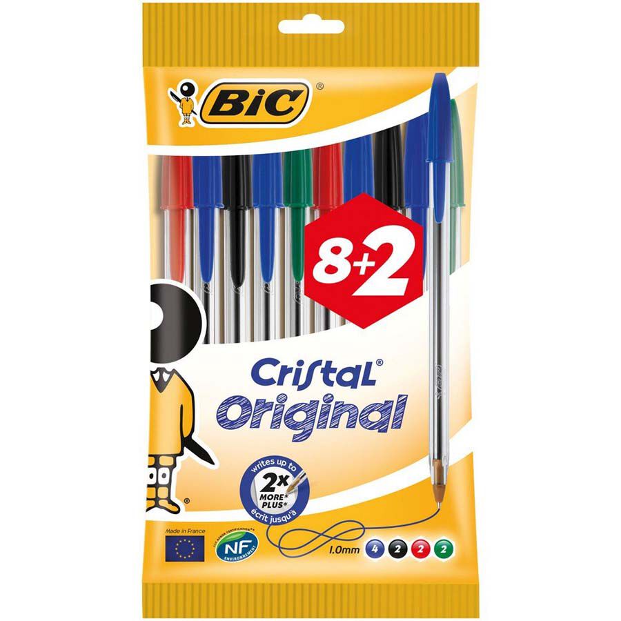 Bol&iacute;grafos Bic Cristal surtido 8+2u