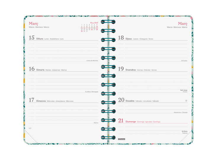Agenda Finocam You Semana Vista Horizontal 2027 Catal&aacute;n Blanco