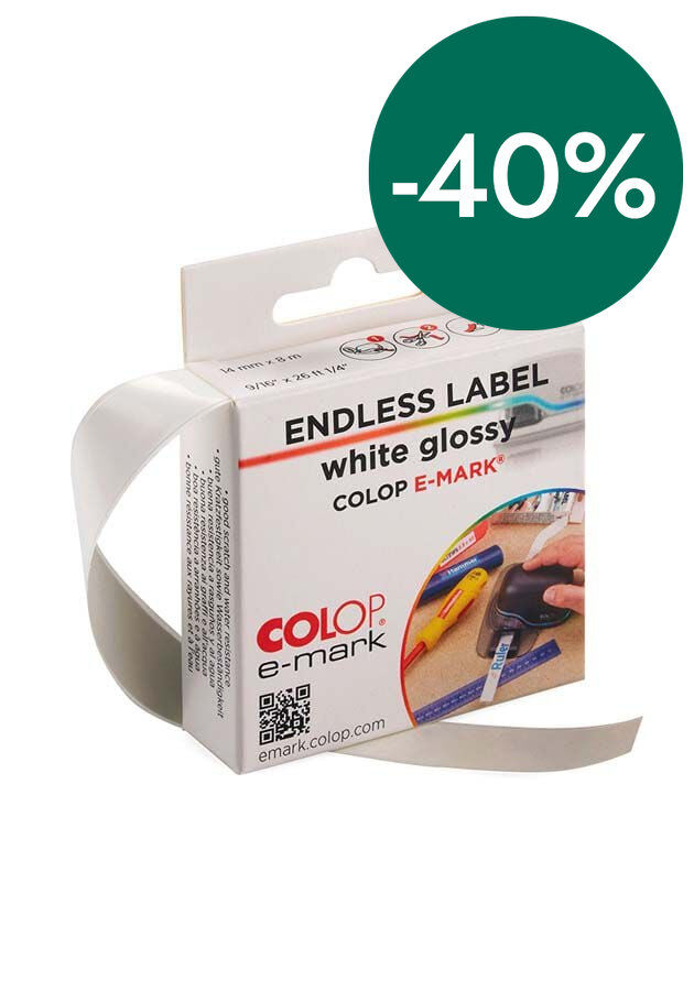 Etiqueta Colop E-Mark Go blanco brillante 14mm x 8m