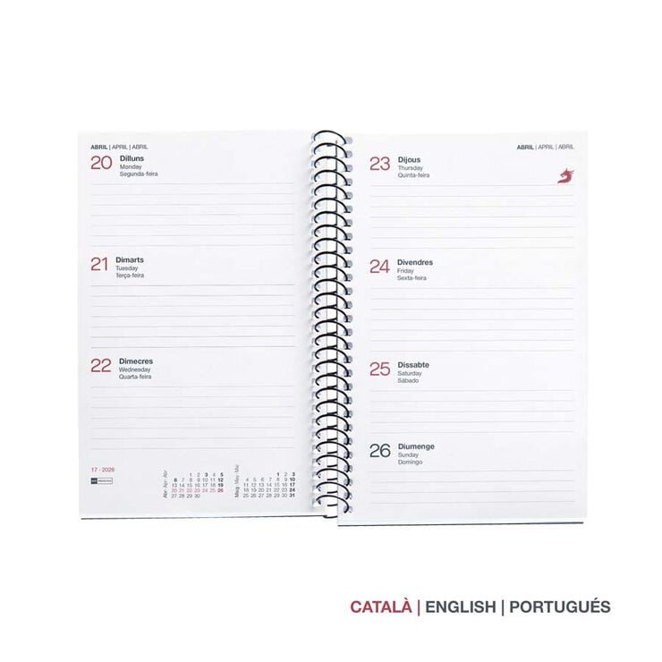 Agenda Espiral Miquelrius Activa sem/vista catalán 2026 City rojo