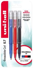 Bolígafos Borrables Uni UF-222 3 colores negro/azul/rojo