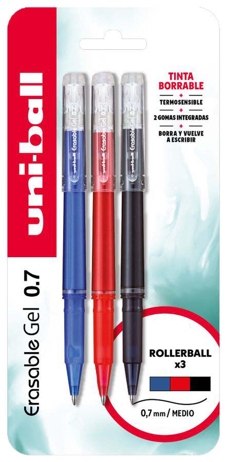 Bolígafos Borrables Uni UF-222 3 colores negro/azul/rojo