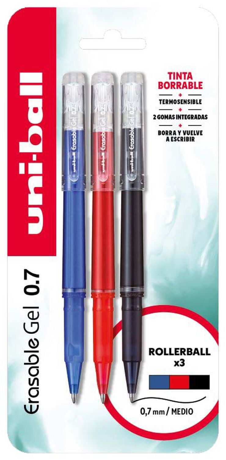 Bol&iacute;gafos Borrables Uni UF-222 3 colores negro/azul/rojo