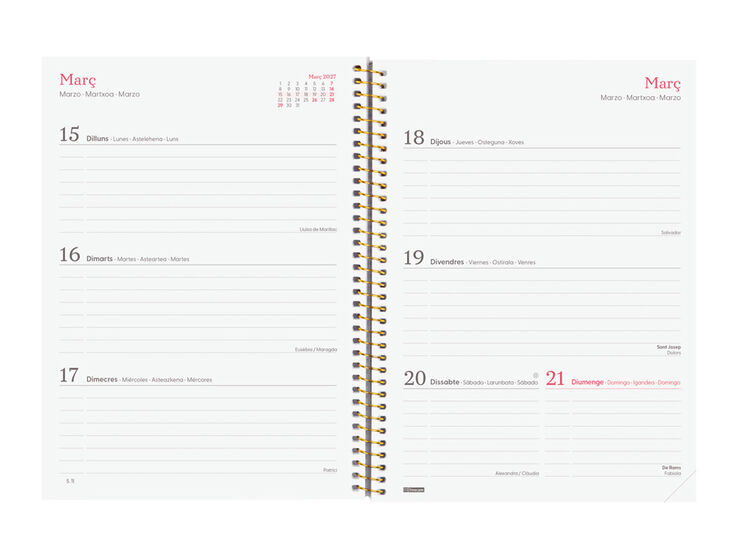 Agenda Finocam Design Collection Semana Vista Horizontal 2027 Catal&aacute;n Dorado