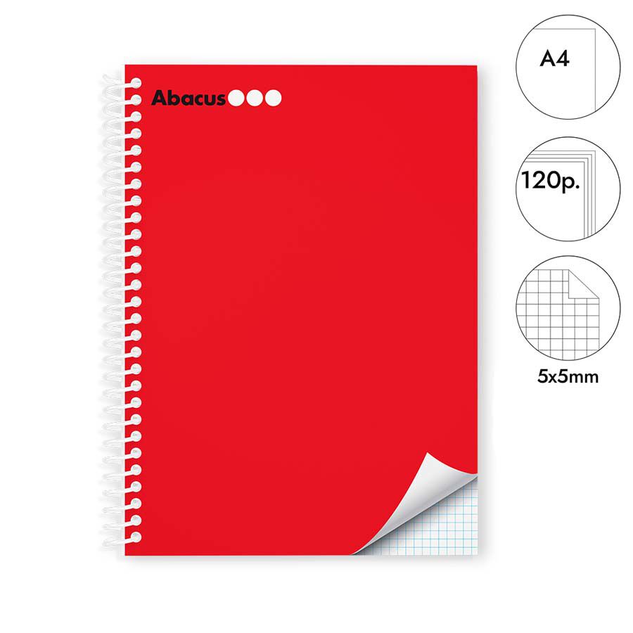 Notebook A4 Abacus tapa extradura 120 fulls 5x5 vermell