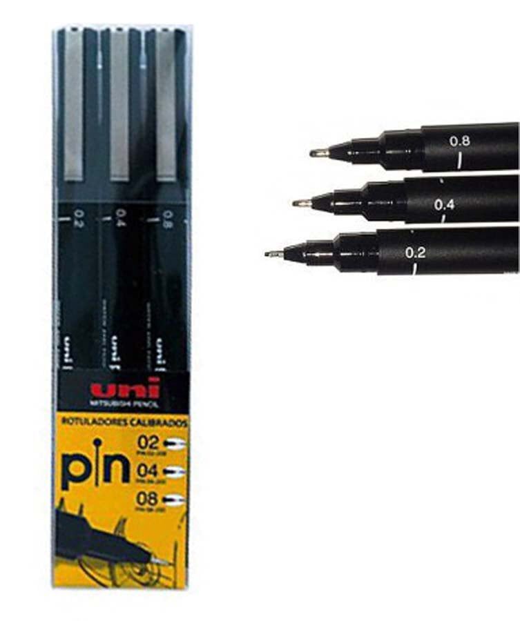 Retoladors calibrats Uni Pin 02-04-08 mm