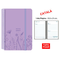 Agenda Espiral Finocam 13,5x21 cm Catal&aacute;n D&iacute;a P&aacute;gina 2027 Foam Lila