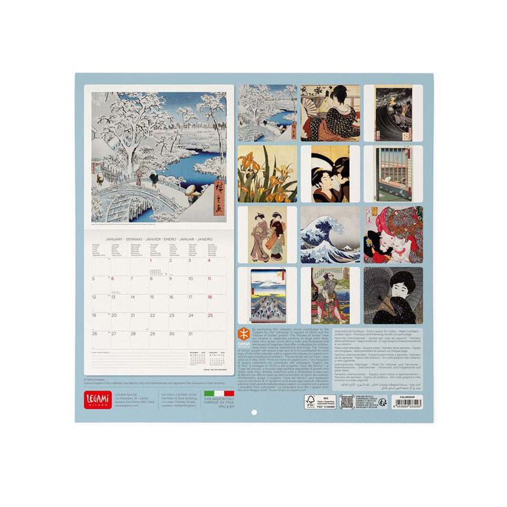 Calendario pared Legami 30x29cm 2026 Japanese