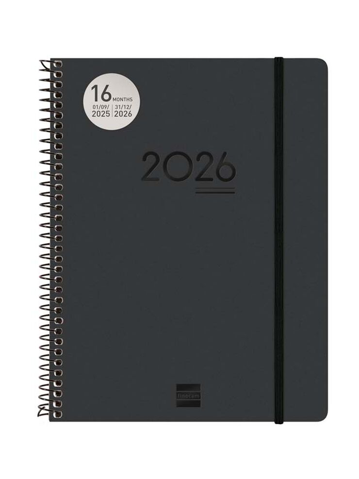 Agenda Finocam 16 meses Ikon E10 sem/vista vertical mult 2025-26 negro
