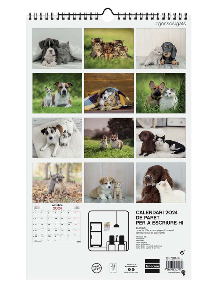 Calendario pared Finocam Esp 25X40 2024 Perro Y Gato cat