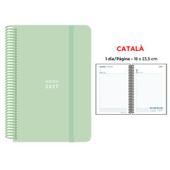 Agenda Espiral Finocam 16x23,5 cm Catal&aacute;n D&iacute;a P&aacute;gina 2027 Verde Pastel