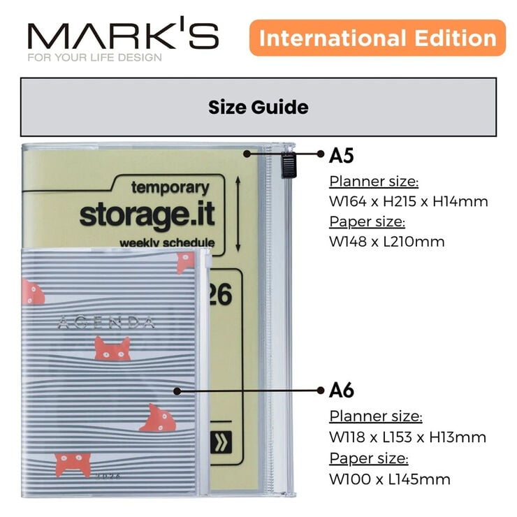 Agenda Mark's 18 Mesos A6 Setmana/Vista Multiling&uuml;e 2026-2027 Story Negre