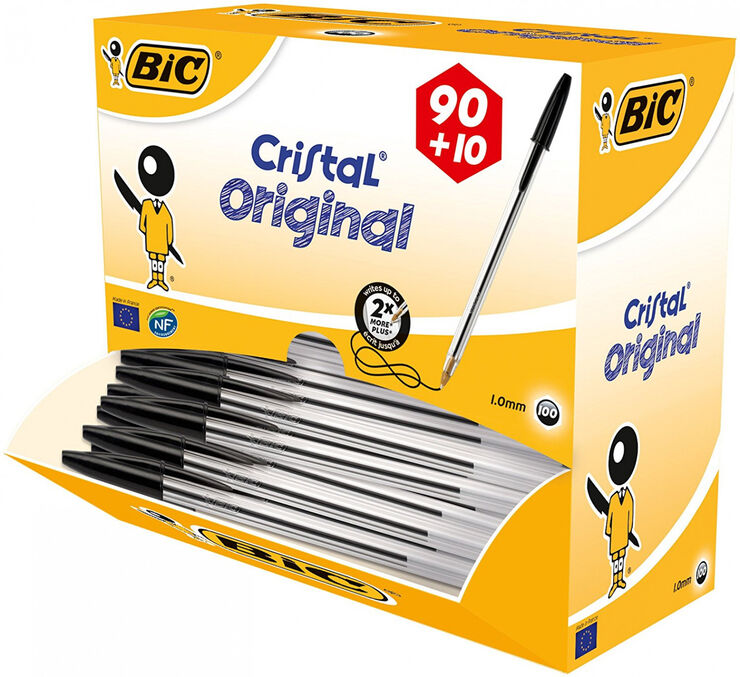 Bolígraf BIC Cristal negre, 100 unitats