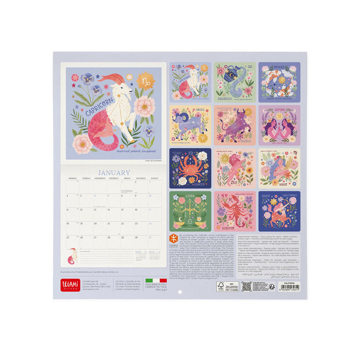 Calendario Legami 30x29 Pared Written Stars Multiling&uuml;e 2027