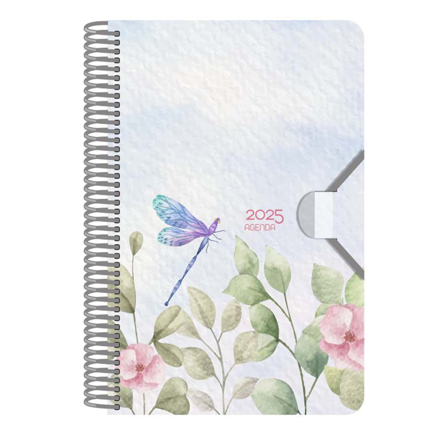 Agenda espiral Senfort A5 sem/vista catal&aacute;n 2025 Acuarela libelula