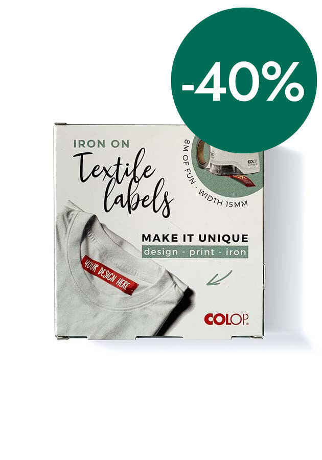 Cinta t&egrave;xtil termoadhesiva Colop E-Mark Go 15mm x 8m