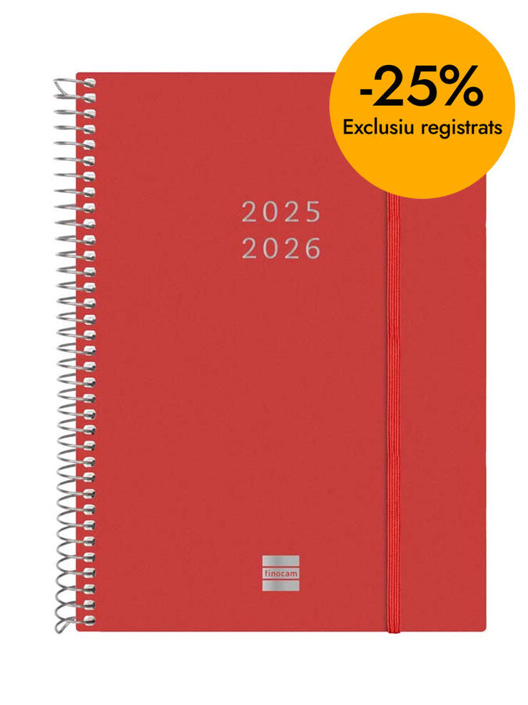Agenda Finocam espiral 18 meses E10 sem/vista mult 2025-26 rojo