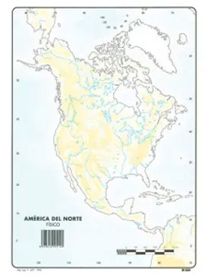 Mapa mudo f&iacute;sico Am&eacute;rica Norte (Color) - Pack 50 uds