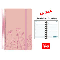 Agenda Espiral Finocam 13,5x21 cm Catal&aacute;n D&iacute;a P&aacute;gina 2027 Foam Rosa