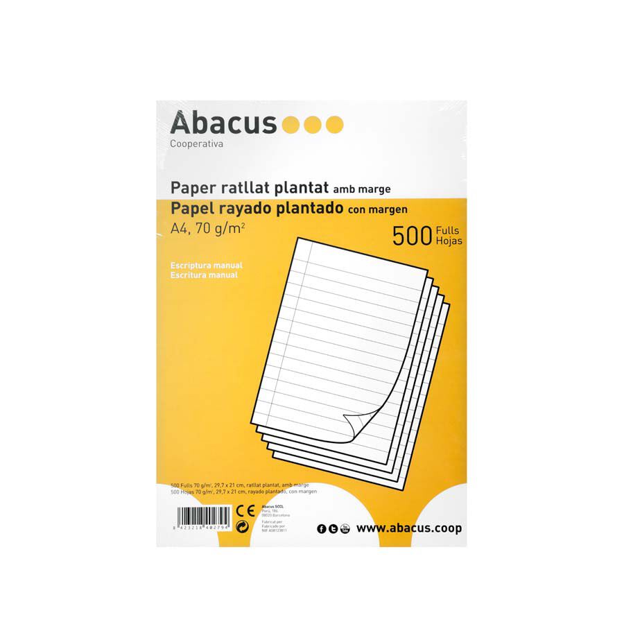 Paper impr&egrave;s Abacus A4 pauta plantat 500 fulls