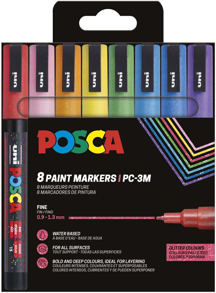 Retoladors Posca PC-3M 0,9-1,3mm Purpurina 8 colors