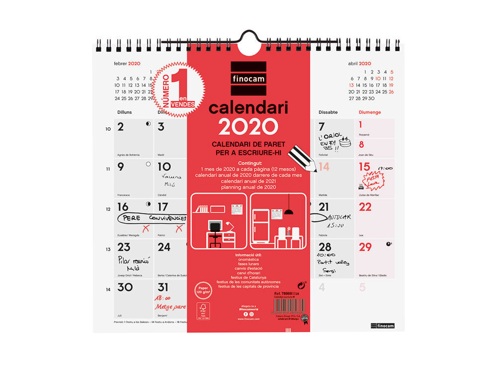 Calendari Paret per escriure M 2020 Catal&agrave; Vermell