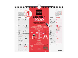 Calendari Paret per escriure M 2020 Català Vermell