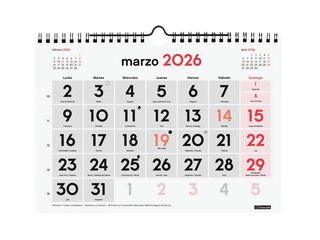 Calendario pared Finocam Números grandes S 2026 castellano