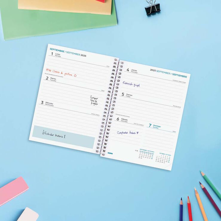 Agenda Finocam escolar Cool 1/8 setm/vista cas 2025-26 blau