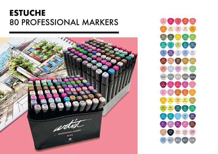 Estuche 80 Rotuladores alcohol Roymart Artist