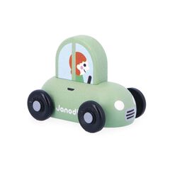 Coches de madera verde y naranja