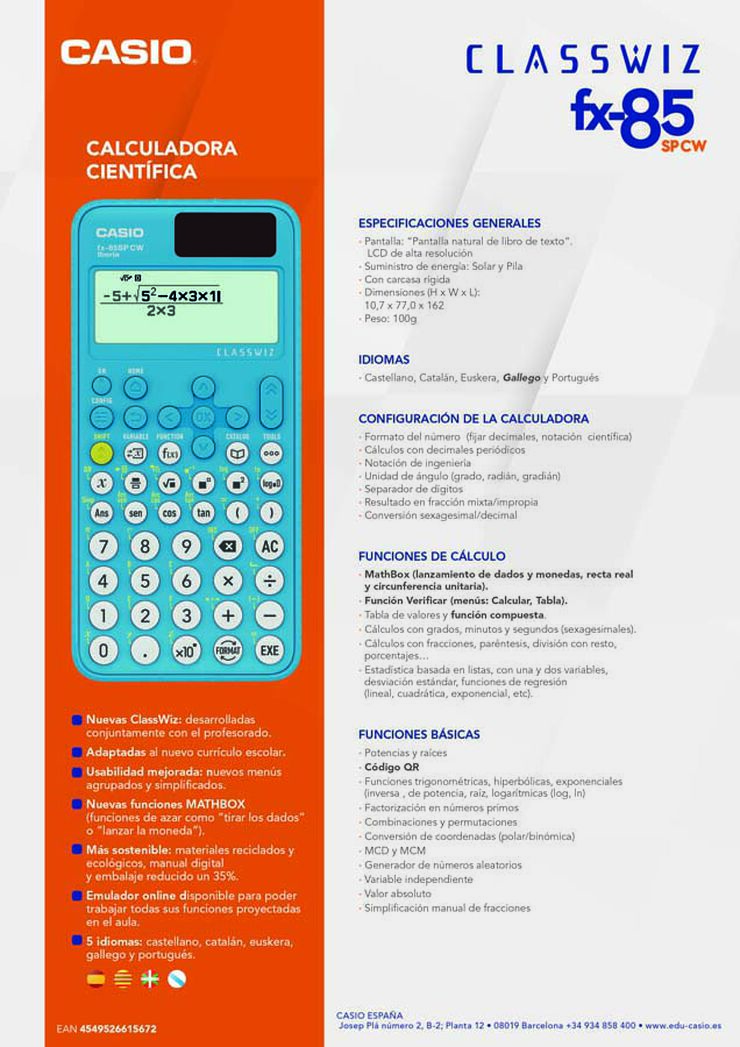 Calculadora científica Casio FX-85SP CW