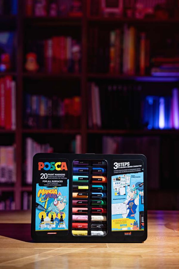 Retoladors Posca Manga 20 colors - Maleta metàl·lica