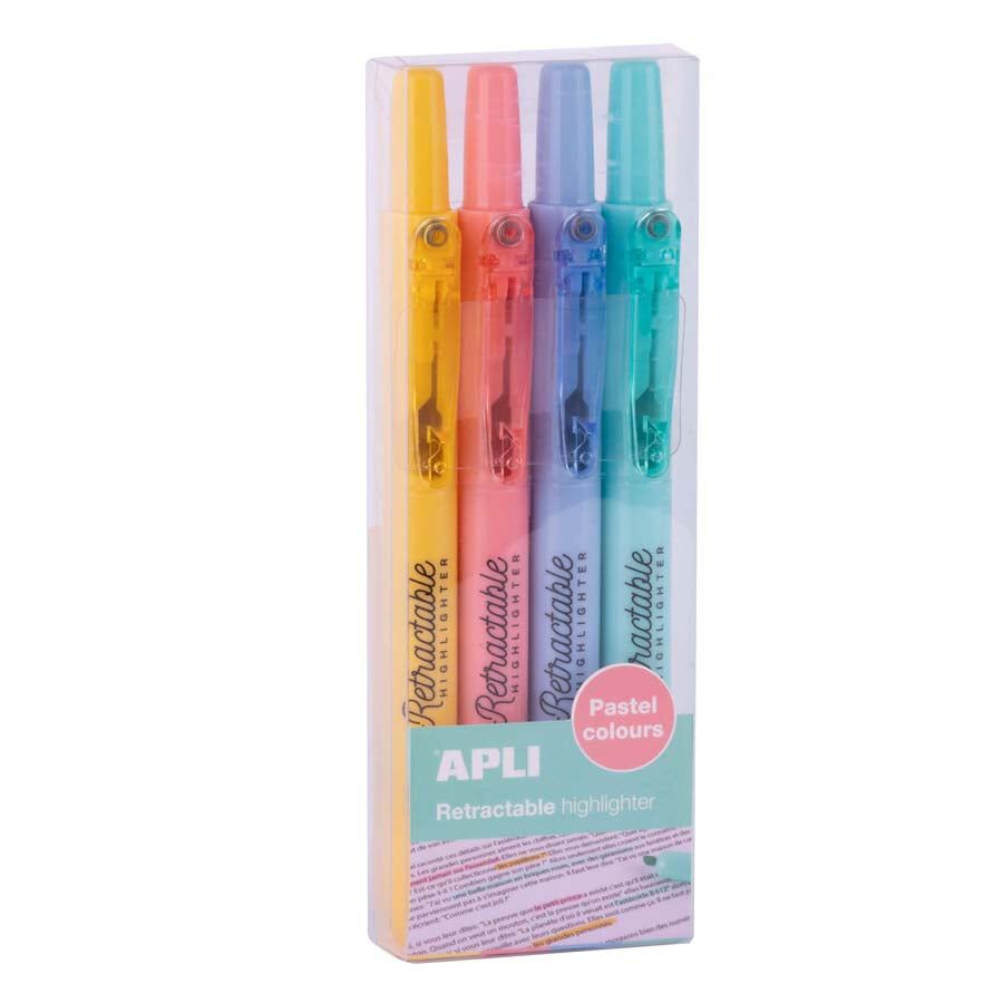 Marcador retr&aacute;ctil fluorescente pastel Apli 4 colores