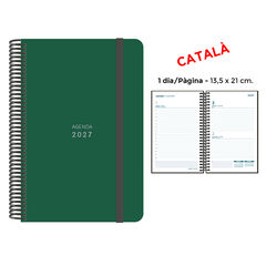 Agenda Espiral Finocam 13,5x21 cm Catal&aacute;n D&iacute;a P&aacute;gina 2027 Verde Oscuro