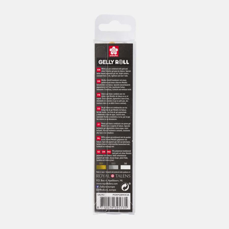 Rotuladores Sakura Gelly Roll Metal oro/plata/blanco 3 colores