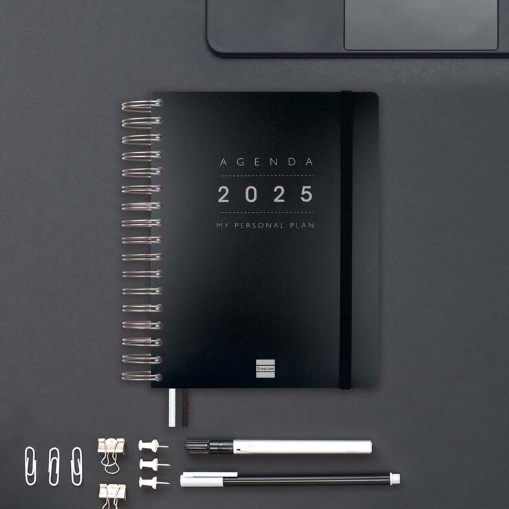 Agenda Finocam Tempus 1/4 día/pág cas 2025 negro