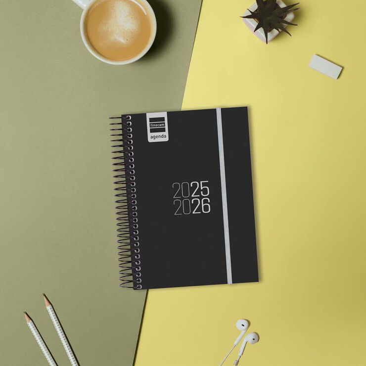 Agenda Finocam escolar espiral E8 día/pág cas 2025-26 negro