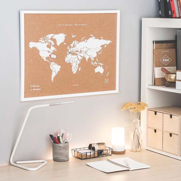 Mapa corcho Miss Wood 60x45 marco blanco