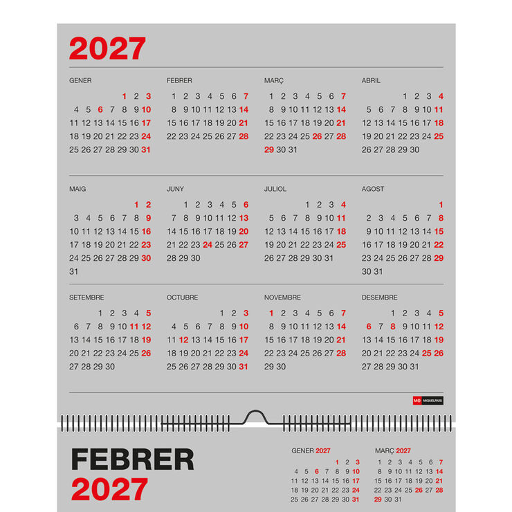 Calendario Miquelrius Pared 30x30 Catal&aacute;n 2027 Basic