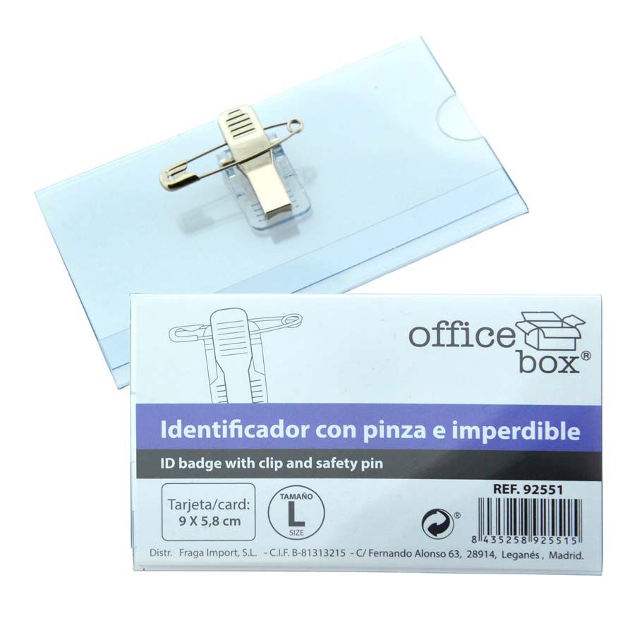 Placa identificadora con pinza e imperdible Office Box